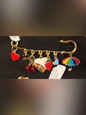 New summer love safety pin brooch hearts, rainbow, fruit umbrella charms